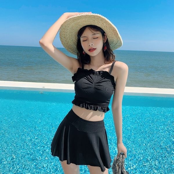 

2020 national fashion female slim lady swimsuit fairy fan ins style swimsuit, White;black