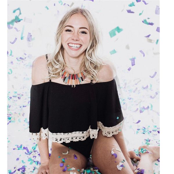 

летние женщины без рукавов цельный пляжная одежда рябить боди с плеча пляж стиль топ, Black;white