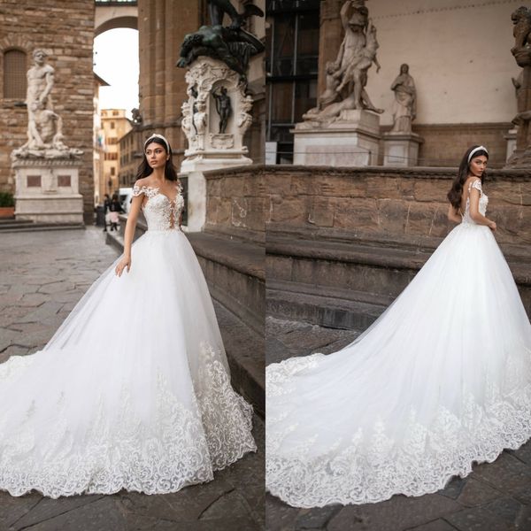 

2020 milla nova boho wedding dresses a line off shoulder sweep train lace appliqued beach bridal gowns custom made bohemia robes de mariÃ©e, White