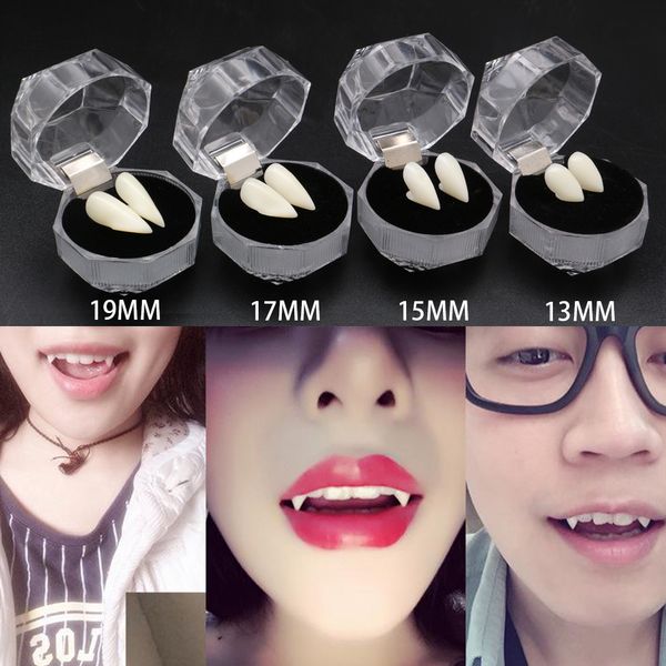 Hip Hop 4 Größen Vampire weiße Grillz Zombies Zähne Fang Dental Grill Cosplay Zahnkappe Mund Harz gefälschter Zahnspangen Valentinstag Körperschmuck Halloween Kostümgeschenke