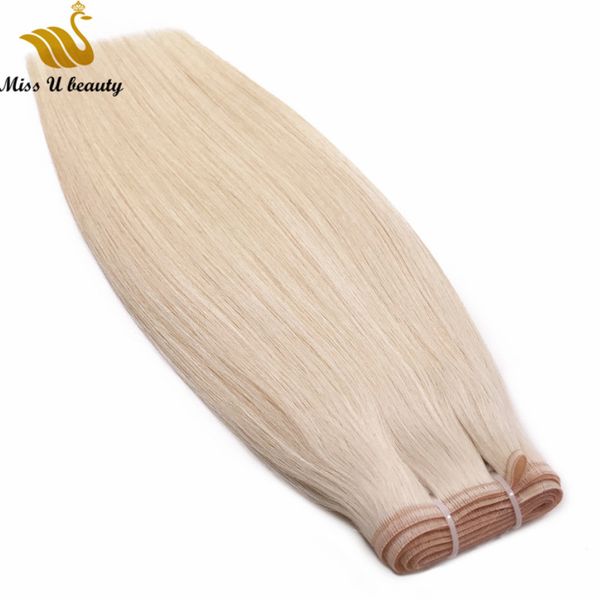 

2 bundles silk weft extensions silky straight hair bundles thin flat hair weft blonde platinum silver grey color remy hair, Black