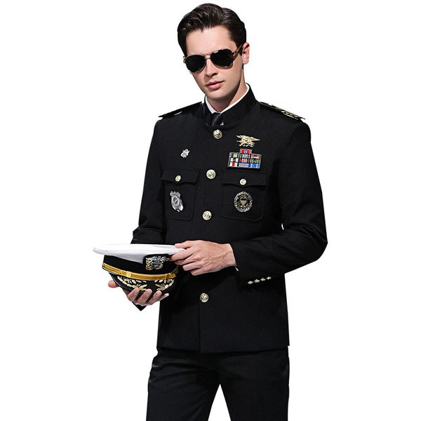 

mens new style costumes uniform men army clothing navy security blazer suits with gifts plus size, White;black
