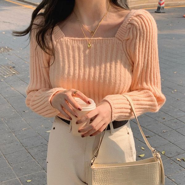 

korean clothes knitted pullovers square collar casual style sweater women fashion brand ulzzang moda feminina spring autumn new, White;black