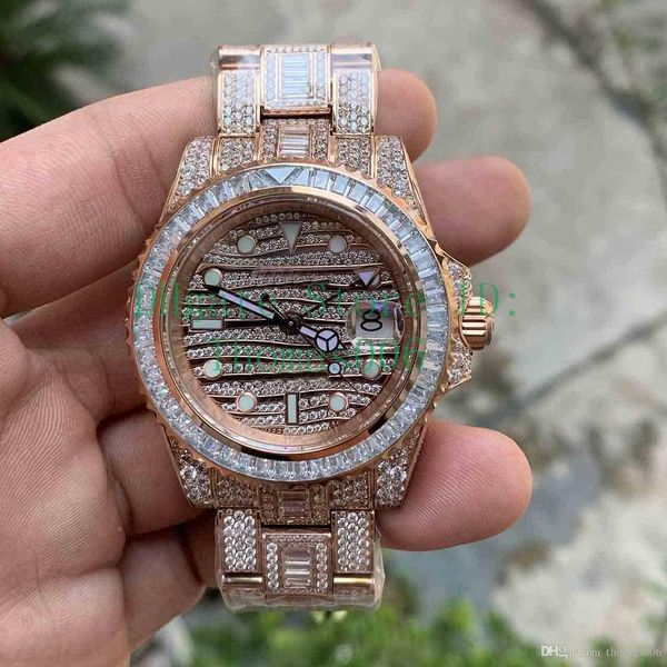 

diamond watch iced out watch eta 2836 automatic bling bling watch men waterproof 904l stainless steel strap side of diamond, Slivery;brown