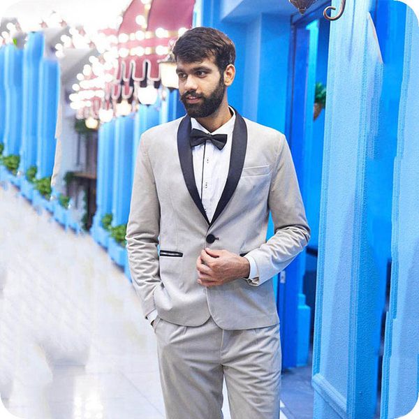 

gray men suits costume homme black shawl lapel custom groom tuxedos for wedding 2piece evening party handsome groomsmen jacket pants ternos, Black;gray