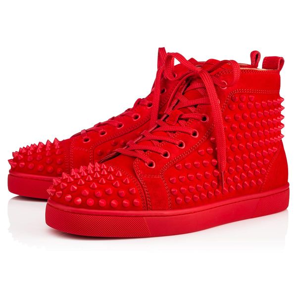 

big size eur36-47 designer shoes high cut red bottom spike sedue sneaker luxury party wedding shoes genuine leather casual shoes t05, Black