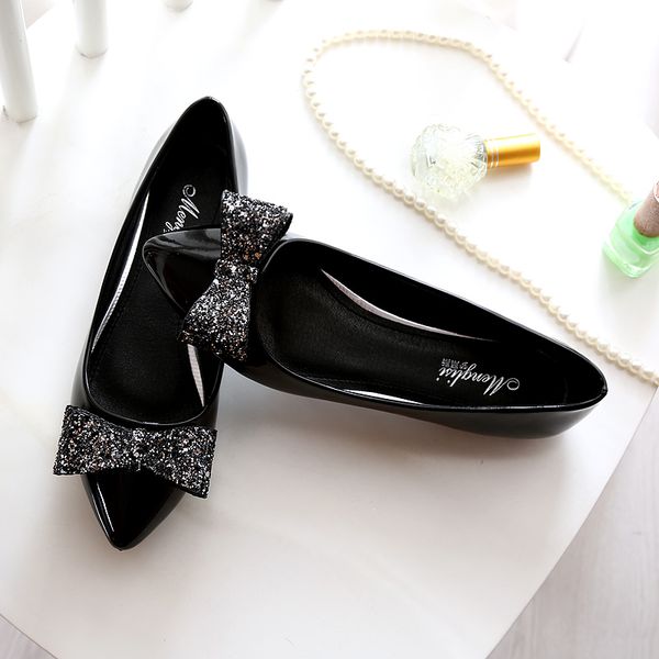 

2019 fashion women ballet shoes leisure spring pointy ballerina bling flats boat shoes princess shiny wedding shoes plus size, Black