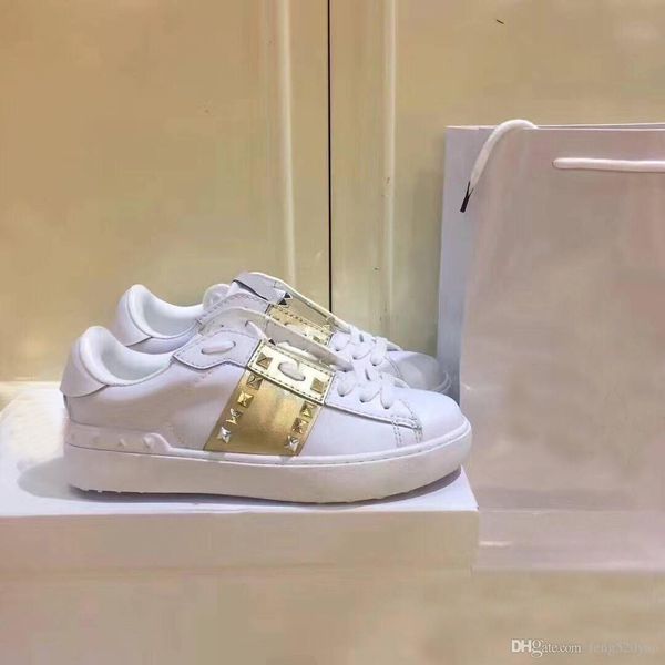 

classic sports shoes male woman platform riveted white shoes in spring and autumn of luxury designer leather flat soled casual shoes 34-45, Black
