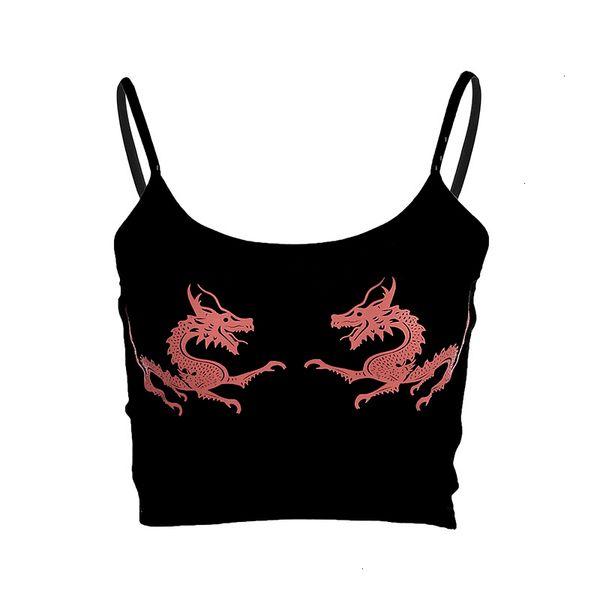 

crop топы женская мода tank top женщины обрезанные dragon печать cami лето sexy черный backless crop top streetwear bralet топы женщины, White