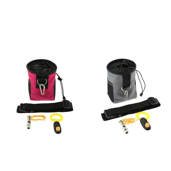 

2pcs dog treat bag pet training pocket food snack pouch haversack | gray/pink