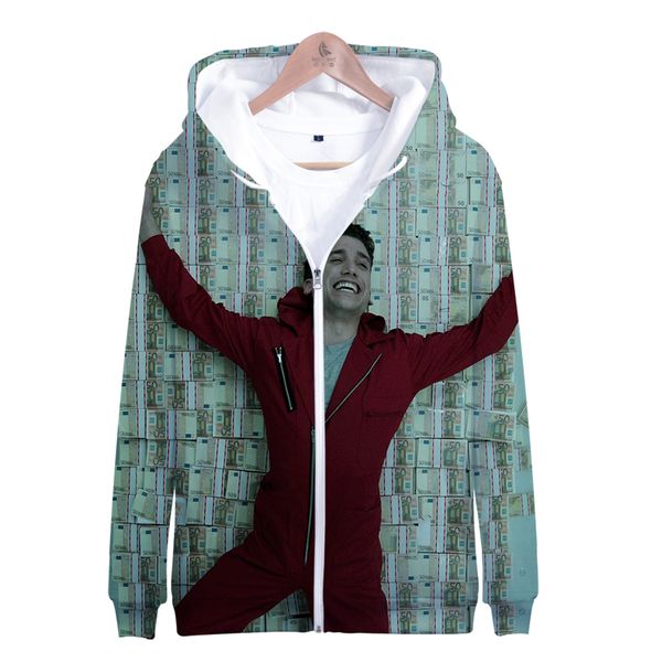 

money heist hoodies sweatshirt 3d casual long sleeve zipper clothes 2019 hip kawaii korean, Black