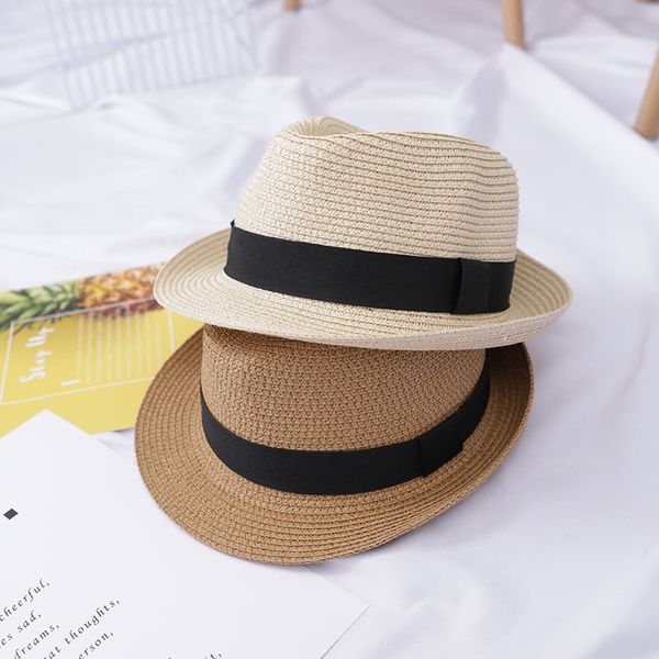

solid beach panama hat ear visor hat summer child straw baby boy and girl summer, Blue;gray