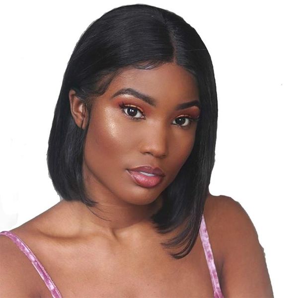 

короткие парики боба 150% плотность прямые парики фронта шнурка человеческих волос для чернокожих женщин бразильские реми человеческих волос, Black