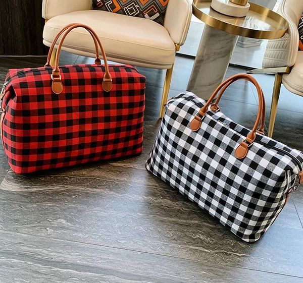 

handbag red black plaid bags large capacity travel tote with pu handle sports yoga totes storage maternity bags gym bag/8