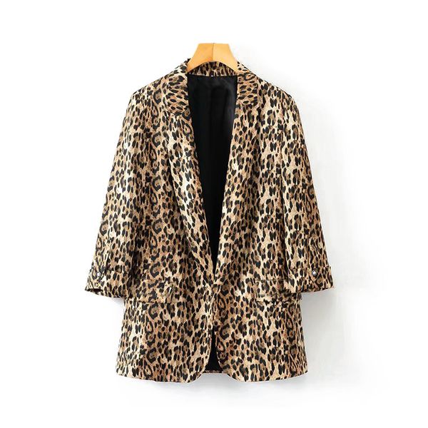 

leopard women vintage blazer 2019 spring-autumn ladies chic linen suits womens animal print blazer ladies casual sets femme, White;black