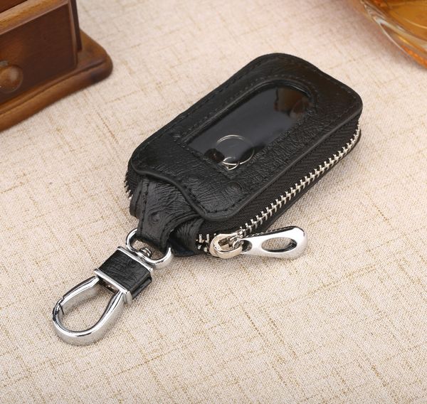 

fashion real cowhide zipper square women's home car key ring box transparent window key pocket wallet keychain, Silver