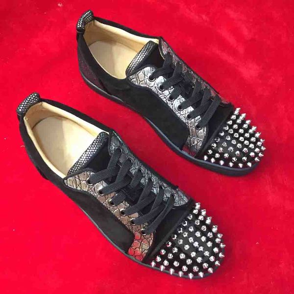 

italy brand shoes red bottom low-junior spikes flats shoes men and women suede leather sneakers casual shoes black grey