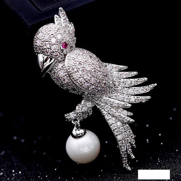 

zlxgirl мужской кубический циркон медь брошь милых птиц форма животное брошь аксессуар бренд dubai pearl шарф булавка, Gray