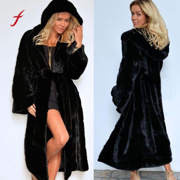 

feitong 2018 new harajuku womens faux fur coat parka jackets long trench winter warm overcoat manteau femme hiver drop ship, Black