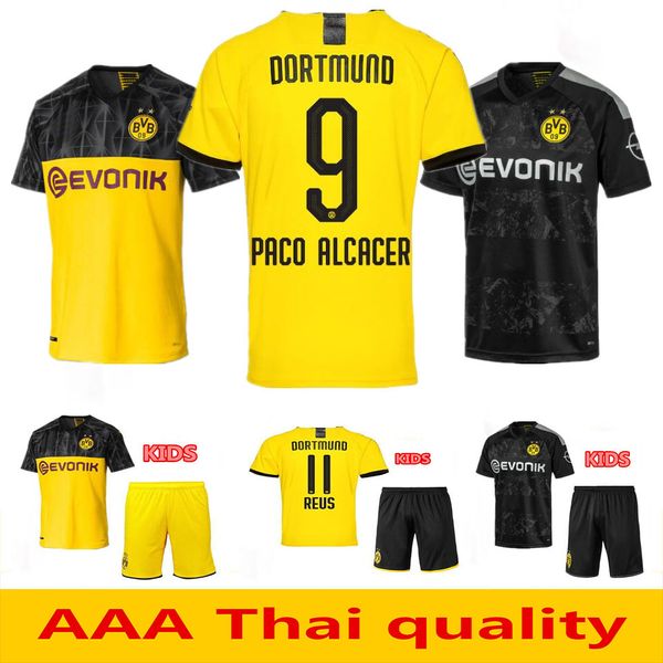 

thailand 2019 2020 bvb borussia dortmund soccer jersey 19 20 gotze reus pulisic witsel jersey paco alcacer football shirt men kids kit sets, Black;yellow
