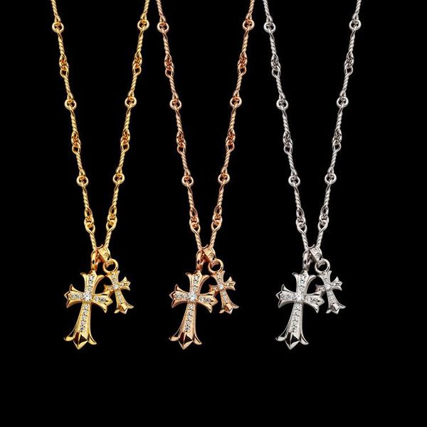 

2020 дизайнер ожерелье азиатского двойного креста кроче крест женщин с бриллиантовым ожерельем золотых мужских и, Silver