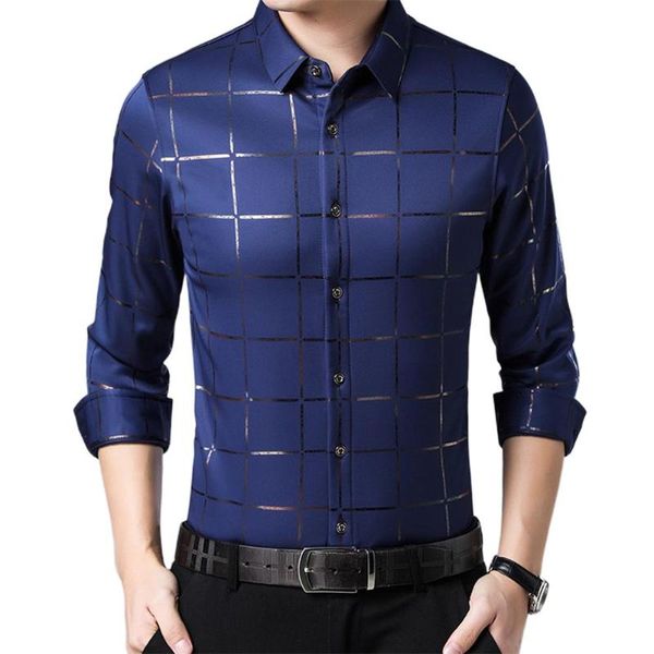 

plus size men casual long sleeve turn down collar checks buttons slim shirt top, White;black