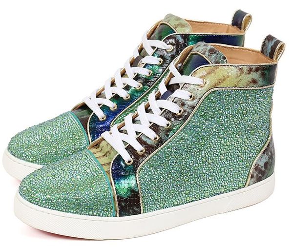 

drop shipping casual new men sneakers black suede with rhinestone luxury high red bottom casual shoes, new fashion flats loubut