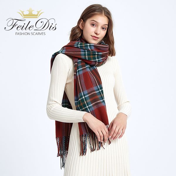 

feiledis] 2020 new women's winter scarf soft warm plaid cashmere scarves female shawls and wraps ladies bandana nx04, Blue;gray