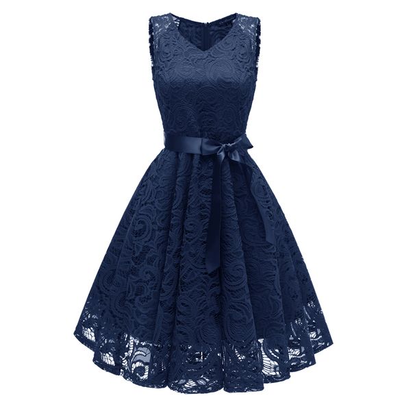 

jing shang v-neck sleeveless full lace big swing skirt amazon wish new fashion noble dress, Black;gray