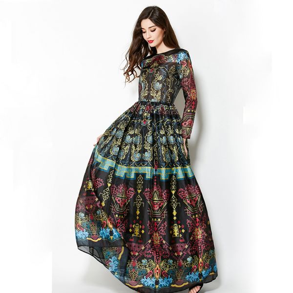 

long dress womens dresses vintage winter long sleeves elegant empire ball gown temperamental slim floor length print floor length women, Black;gray