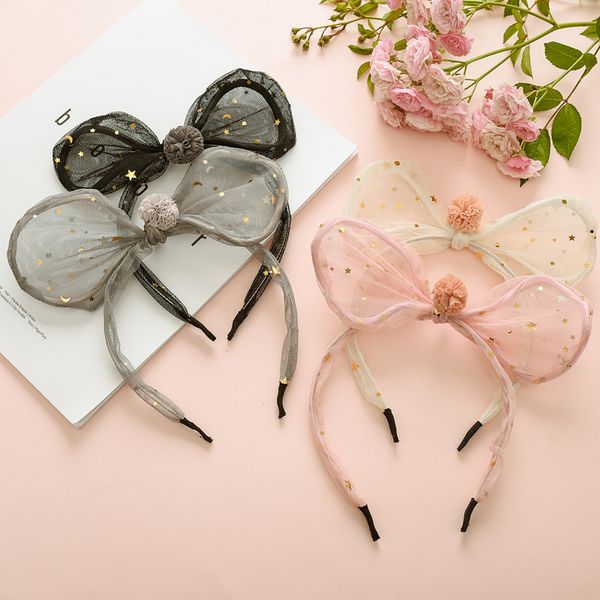 

cute cute children's headband girls baby crimping lace ears hair ball knotted headband kids hair accessories, Slivery;white