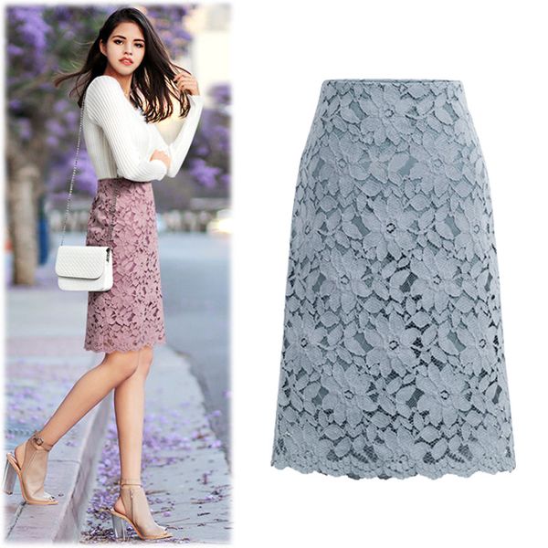 

AprilGrass Brand Designer Fashion Lace Women Skirt Large Size Elastic Waist A-line Slim Female Skirts Plus Size Skirts