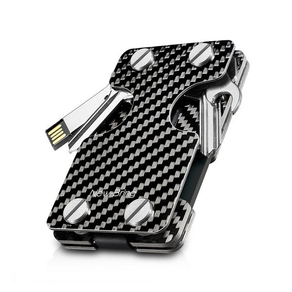

multi-functional carbon fiber money clip with cash strap credit card wallet and key holder, Red;blue