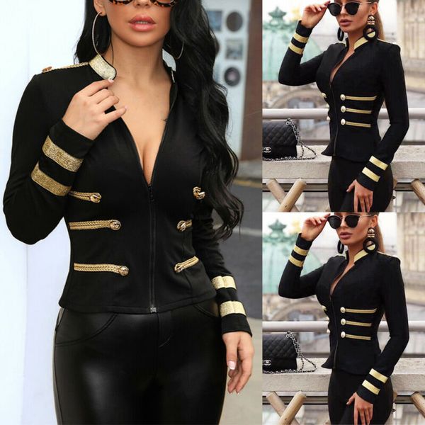 

Fashion Womens Ladies Bodycon Biker Jacket Slim Short Coat Zipper Up Cropped Tops Streetwear Button Suit Slim Fit Clothing