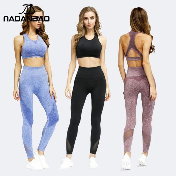 

women's leggings nadanbao seamless sporting sets for women slim tight solid color pants fitness suit summer sleeveless female workout, Black