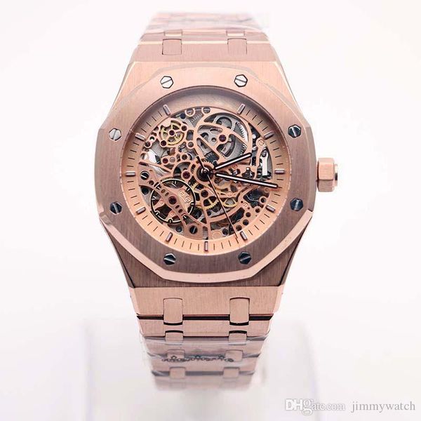 

royal oak double balance wheel openworked automatic mens watch 41mm gold dial outdoor watch wristwatches with rose gold case, Slivery;brown