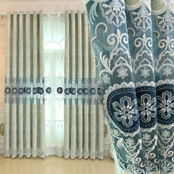 

chenille jacquard european luxury classic embroidery shade decorative curtains for living room/bedroom curtains white tulle111#4