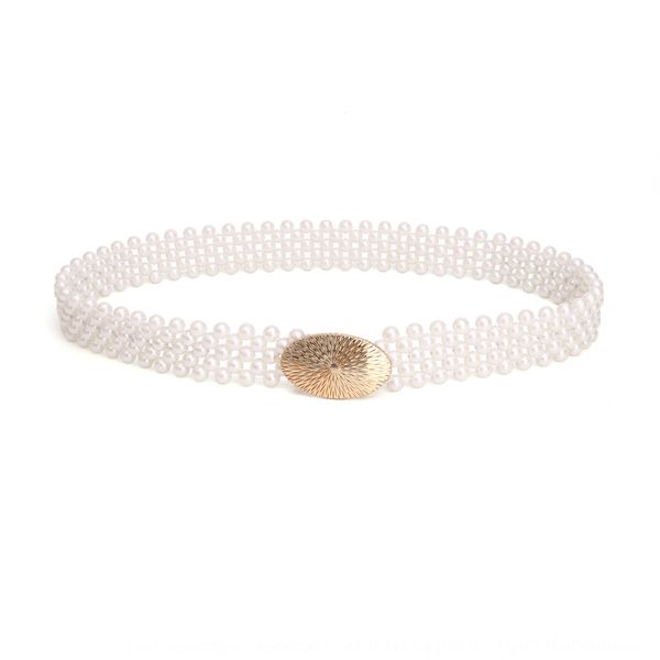 

all-match pearl lady waist seal handmade elastic pearl beads beads waist chain metal decorative belt, Black;brown