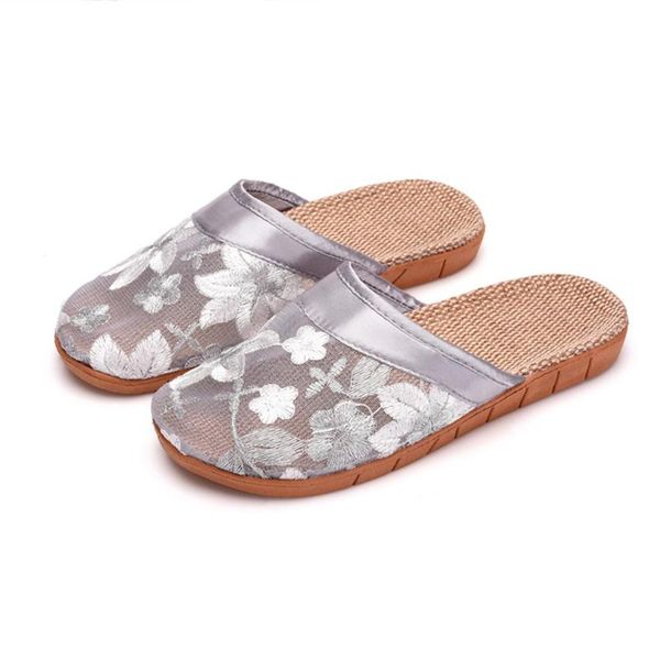 

cute floral women's summer footwear flax linen comfortable slippers breathale flat female sandals women's shoes cartera mujer, Black