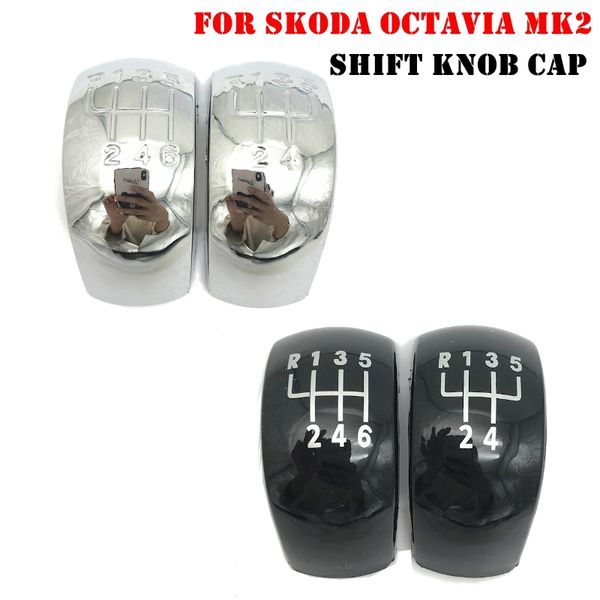 

5 / 6 speed gear shift knob stick button cap cover plastic chrome black silver for octavia 2 ii (04-08), ii fl (08-11