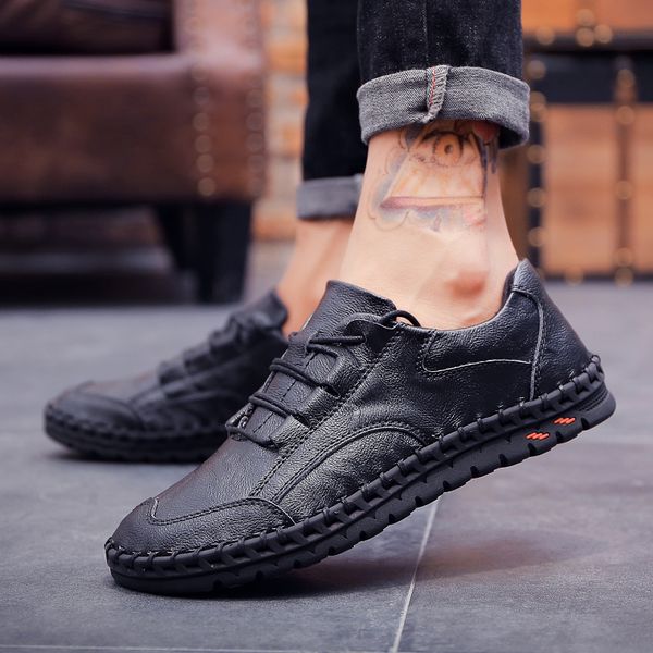 

fashion casual slip on formal business men shoes footwear fashion male winter leather ankle boots size 38-48, Black