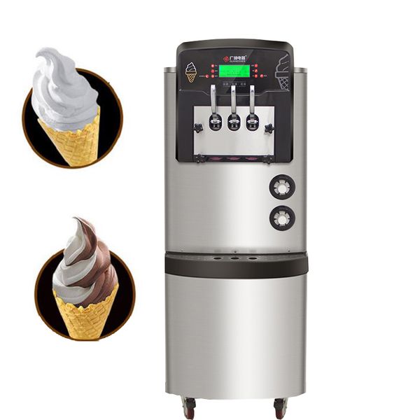 Novo chegada de três sabores de três sabores de sorvete de sorvete de sorvete comercial totalmente automático de chá de chá de leite vertical pequena máquina de sorvete macio