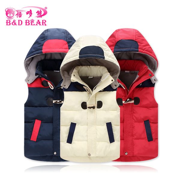 

vest kids girls boys winter warm thick plus velvet vests duck down waistcoats horn button zipper hooded children jackets, Blue