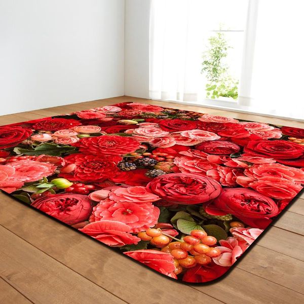 

3d rose printed large carpets for living room non-slip home rugs great room decoration bedroom floor mat soft bedside rug