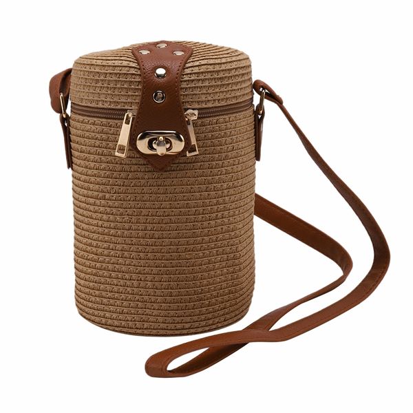 

bucket-shaped pp grass casual woven women's bag retro messenger straw beach bag