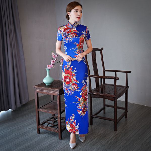 

classic slim print flower dress summer stage show cheongsam chinese women evening party dresses gown plus size qipao 3xl 4xl, Red