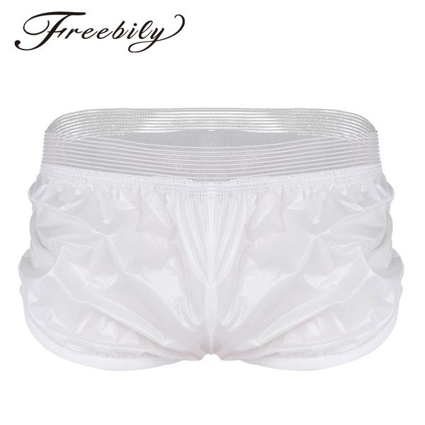 

new arrival summer men fashion shorts lightweight faux leather boxer shorts trunk wet look lounge short pants, White;black