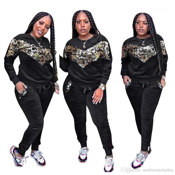 

2шт толстовки длинные брюки комплекты одежды зимние женские бархатные блестками дизайнерские спортивные костюмы, White