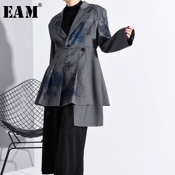

eam] women pattern print asymmetrical blazer new lapel long sleeve loose fit jacket fashion tide spring autumn 2020 1n11902, White;black