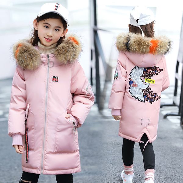 

winter jacket for girls mother duck down feather children fashion clothing thick clothes for kids -30 degrees kids down coat, Blue;gray
